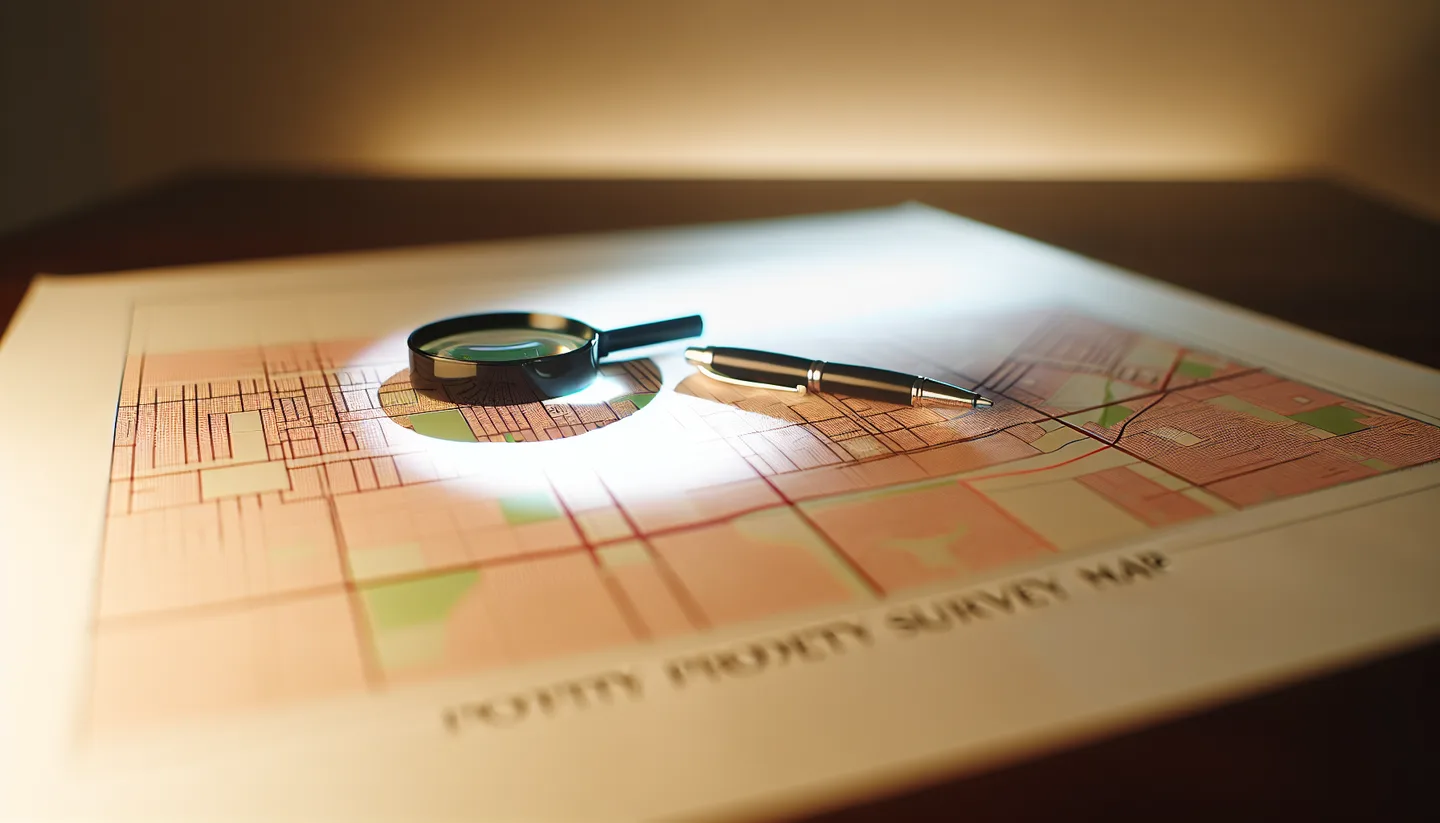 Property survey map and magnifying glass on a table