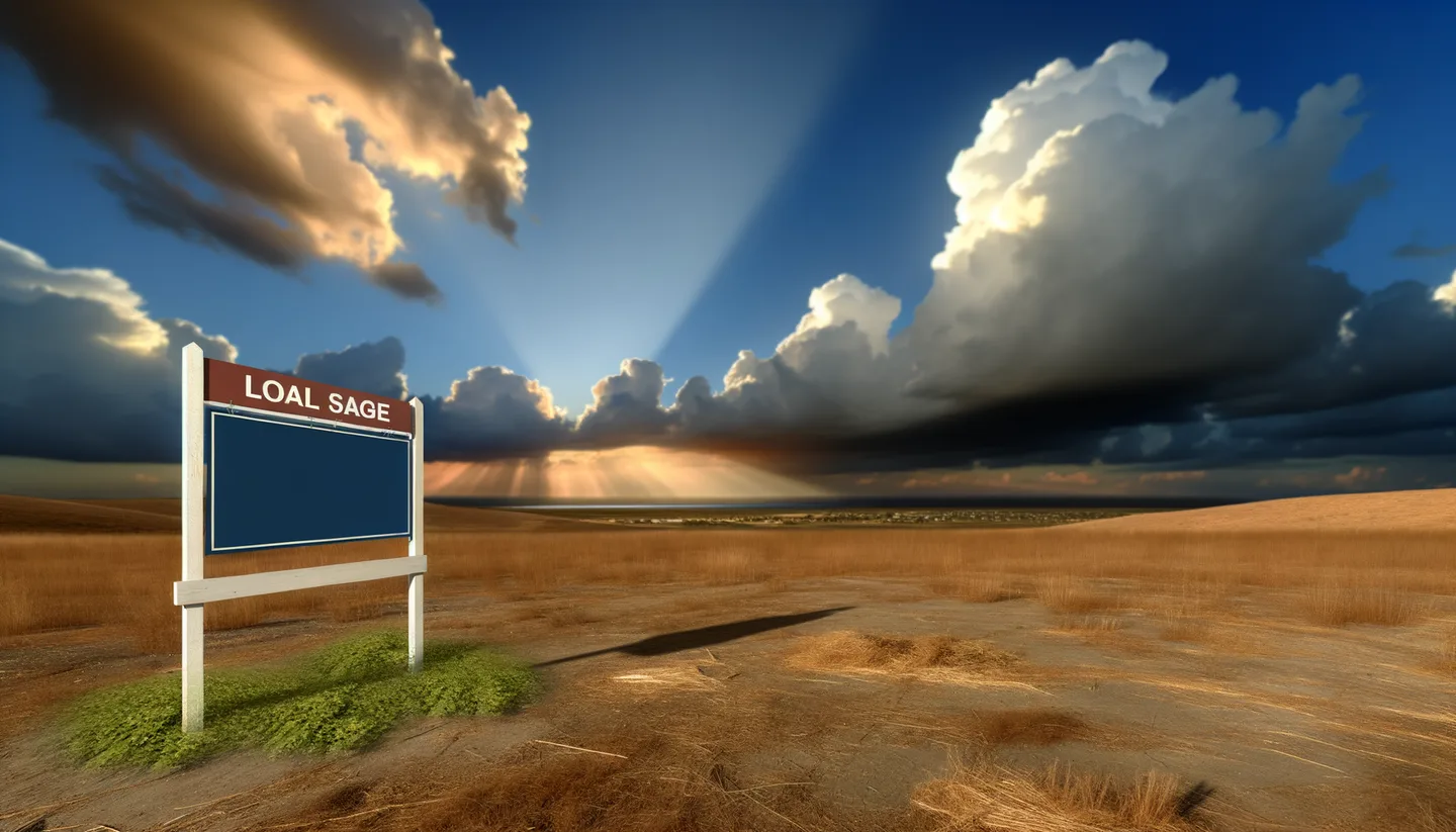 Vacant land parcel with real estate sign at golden hour