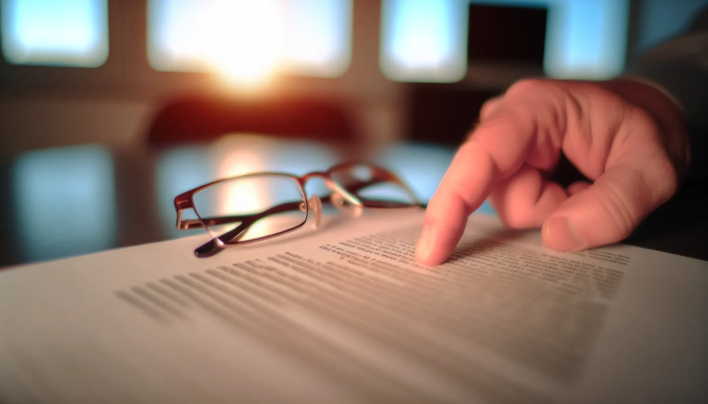 Hand pointing to a clause on a real estate contract