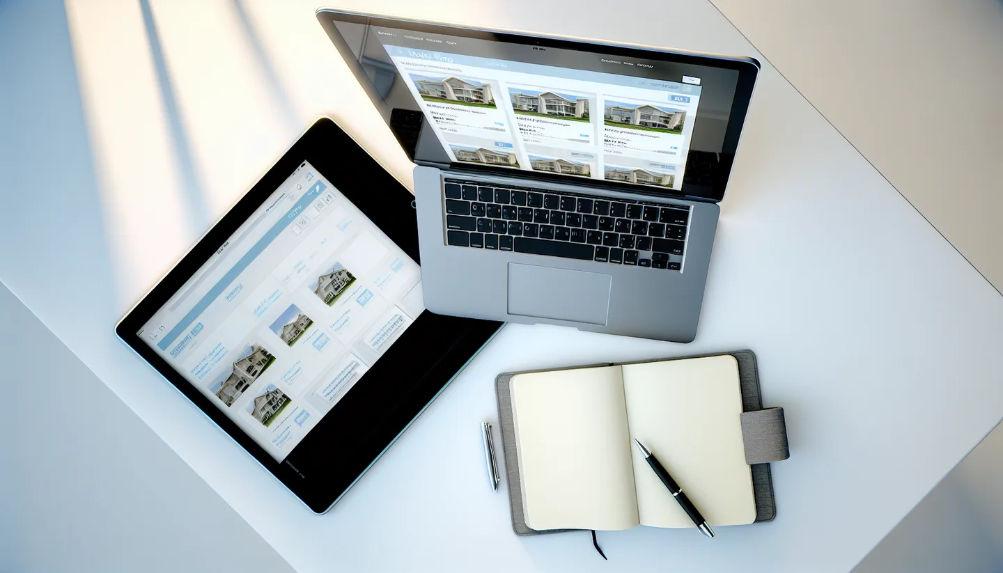 Laptop and tablet showing online property listing website