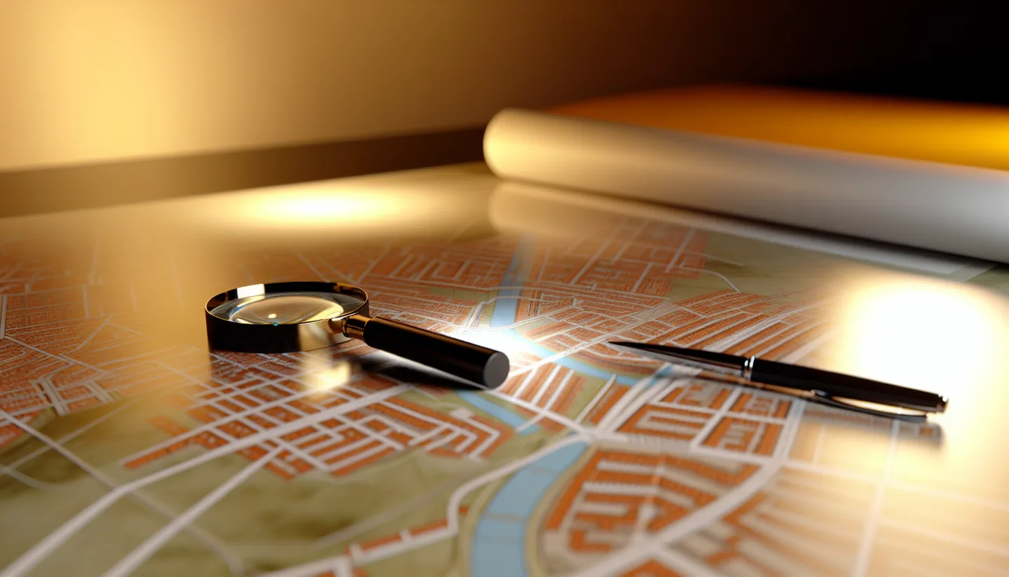 Property survey map and magnifying glass on a table