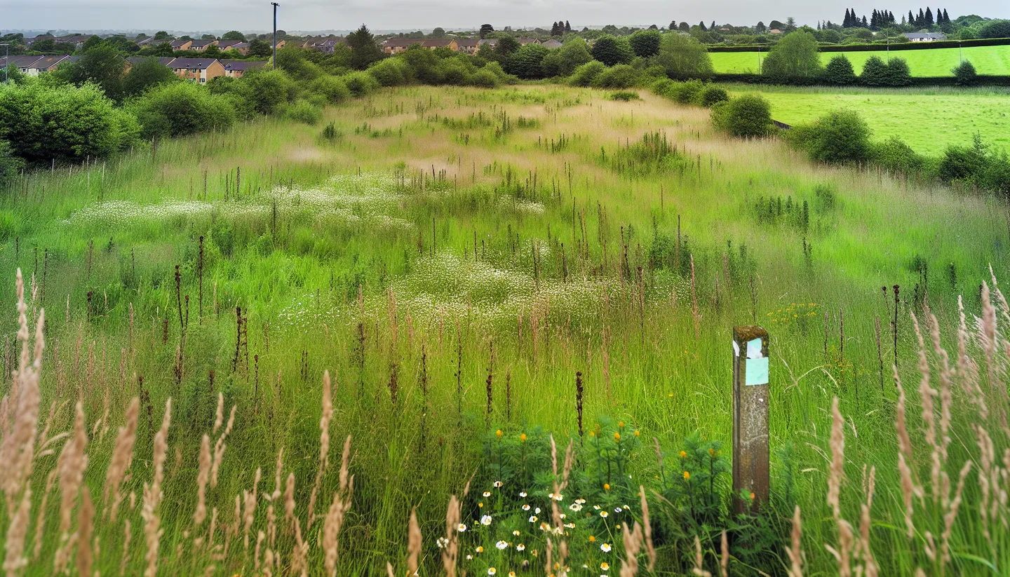 Overgrown inherited land parcel with boundary marker