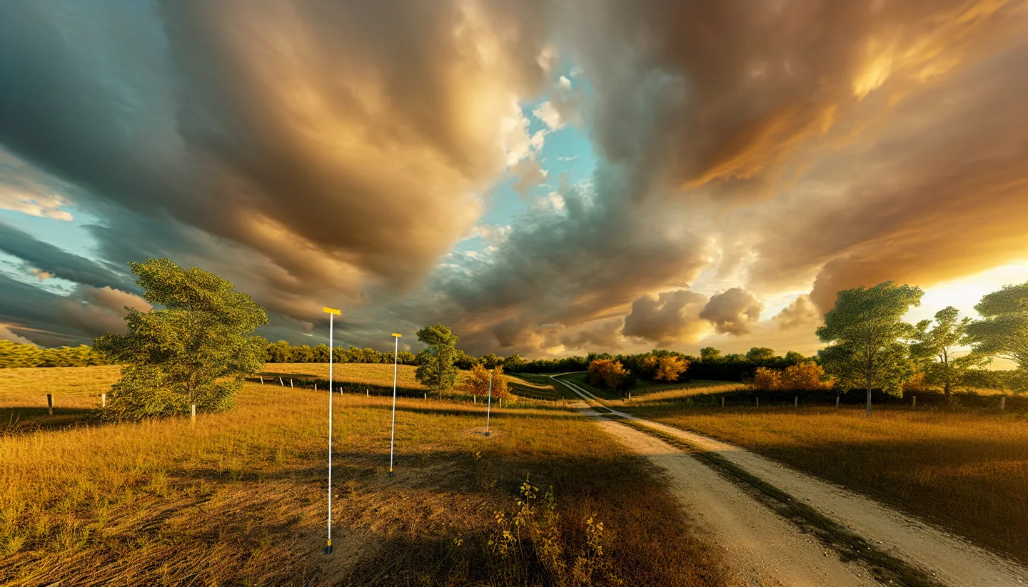 Rural property with survey stakes along a county road
