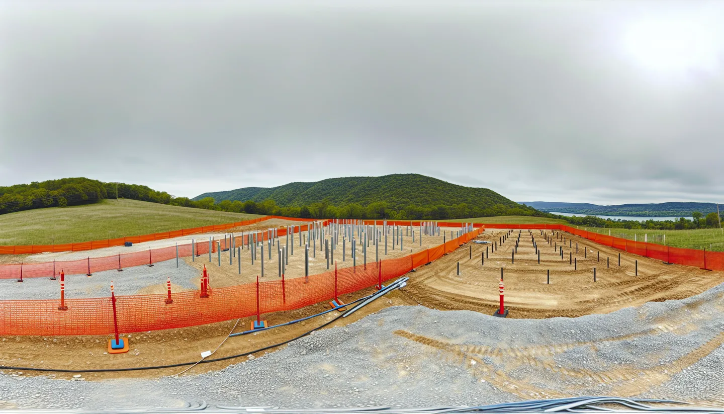 Graded construction lot with utility stakes